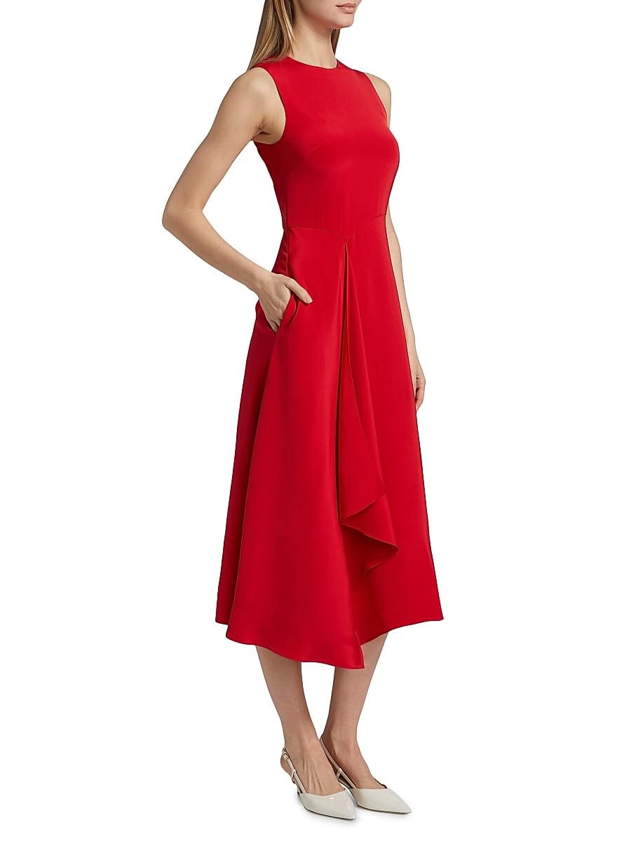 Adam Lippes, Lynn Draped Silk Midi-Dress, 4, Poppy