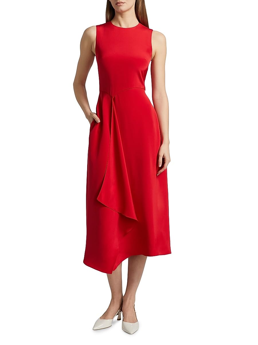 Adam Lippes, Lynn Draped Silk Midi-Dress, 4, Poppy