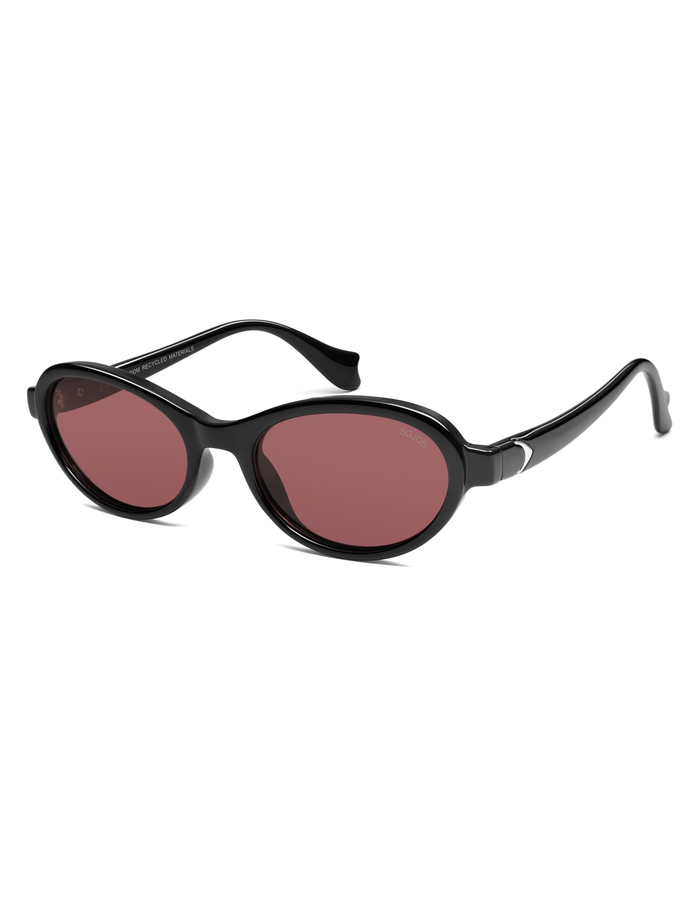 SOJOS Ocean Collection Polarized Retro Oval Small Sunglasses Womens Recycled Plastic Frame Eco-Friendly UV400, Echo, Black/Burgundy