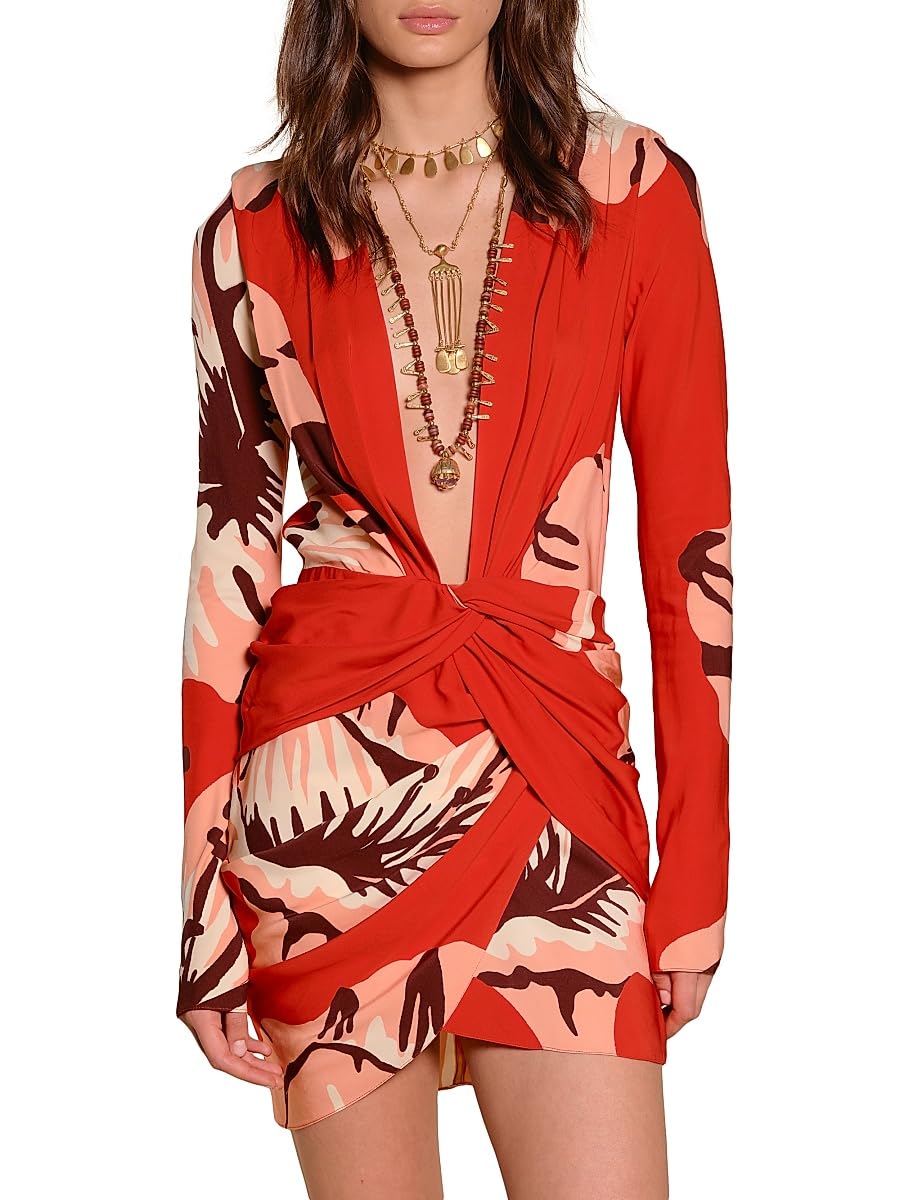 Johanna Ortiz, Micaela Gangaway Floral Jersey Minidress, 2, Red Light Pink Wine Ecru