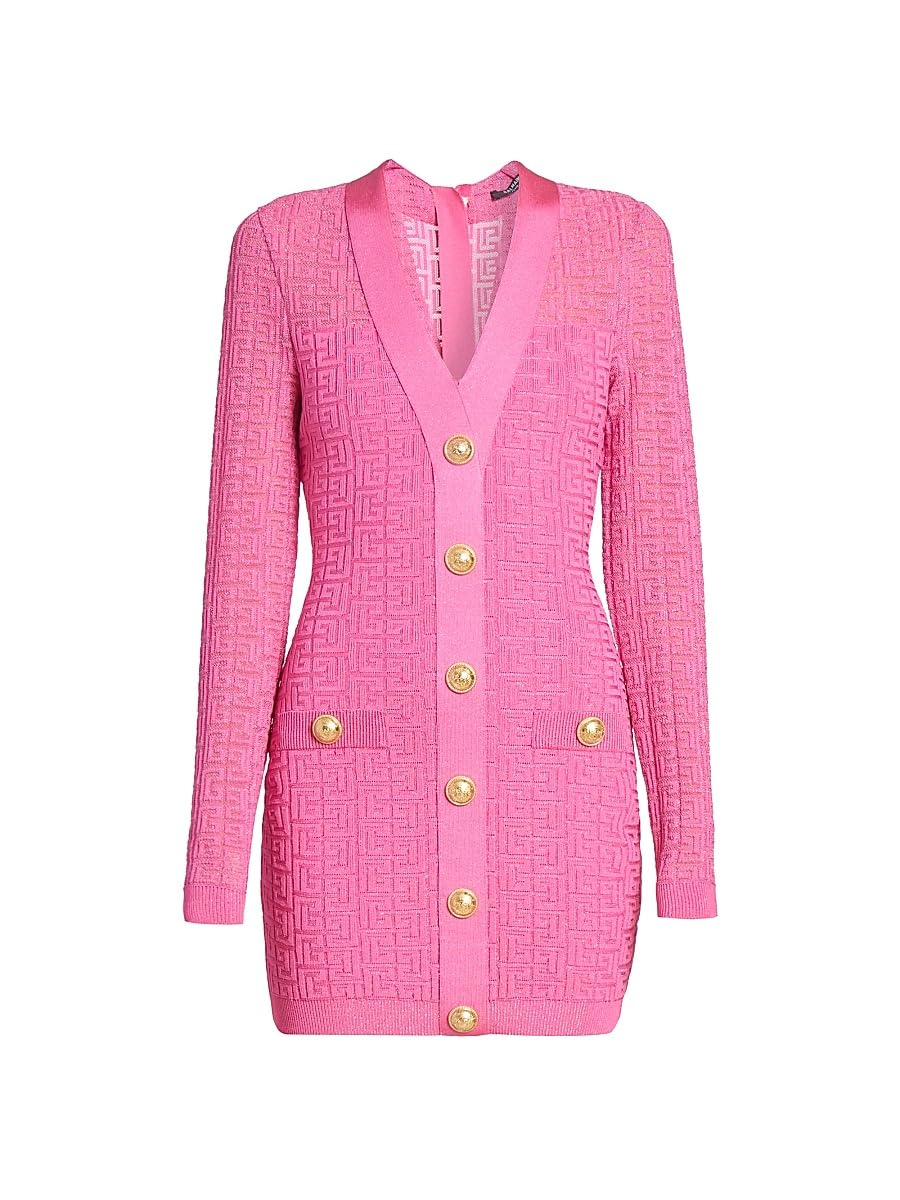 Balmain, Logo Knit Bodycon Minidress, 34 (2), Pink Silver