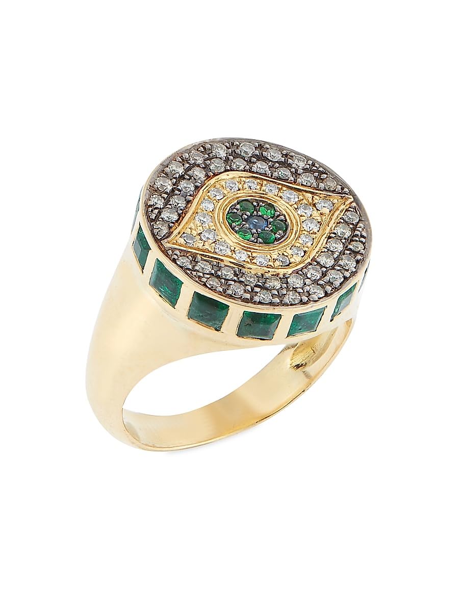 Ileana Makri, Dawn Candy Chevalier 18K Yellow Gold & Multi-Gemstone Eye Pinky Ring, 7