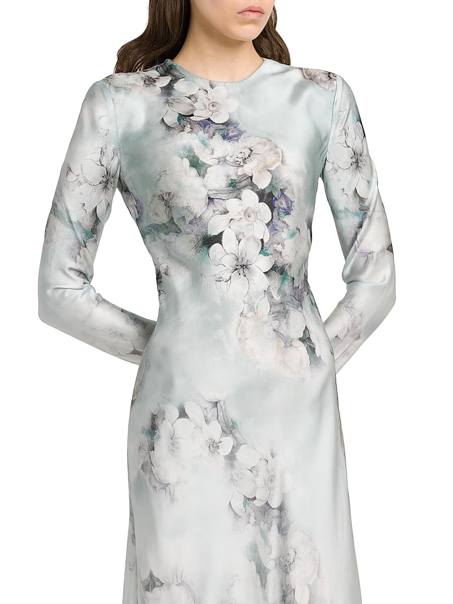 Alberta Ferretti, Floral Satin Long-Sleeve Maxi Dress, 40 (4), Multi Ice