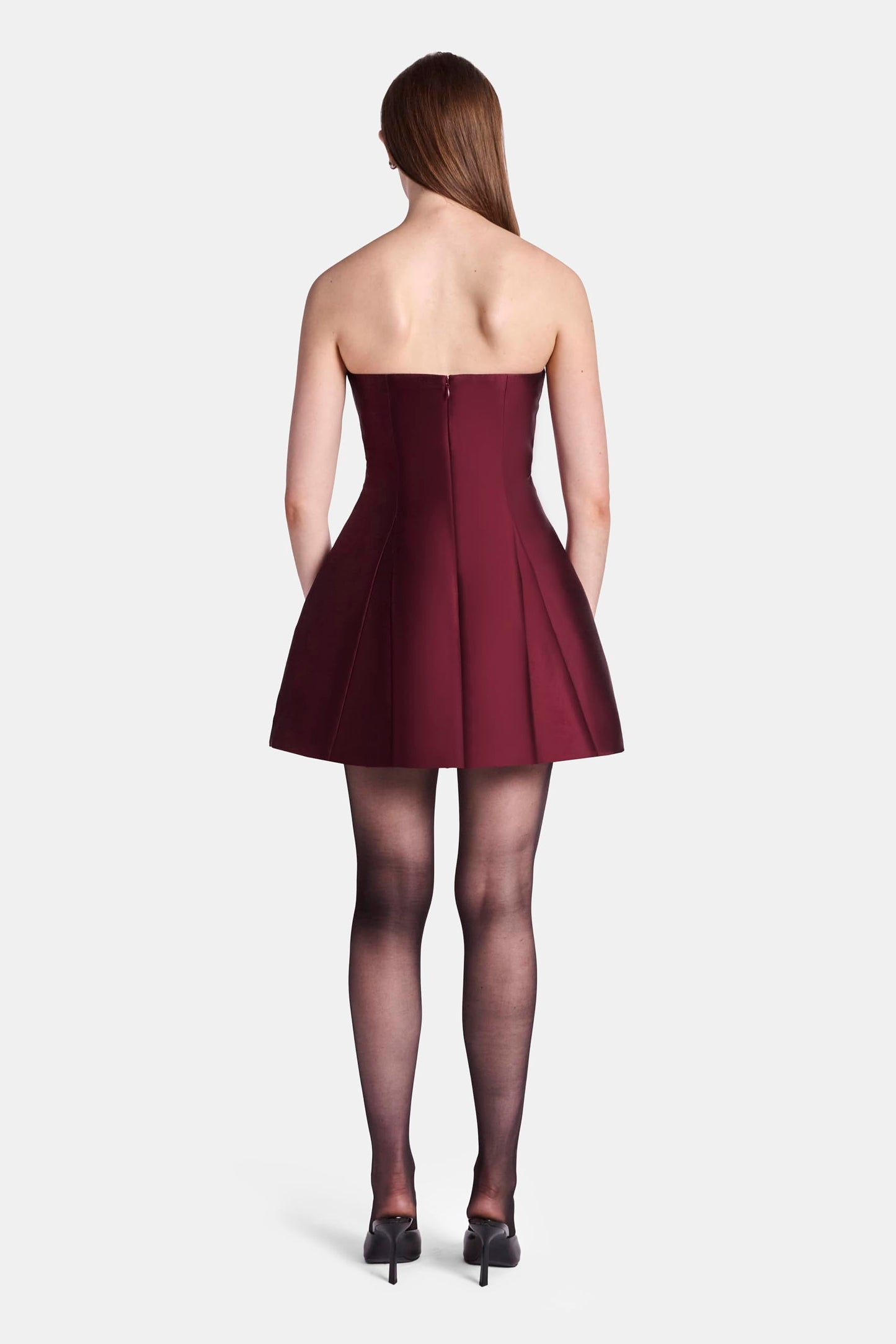 KATE BARTON, Two Tone Sculpted Mini Dress, 4, Burgundy/ Silver Chrome