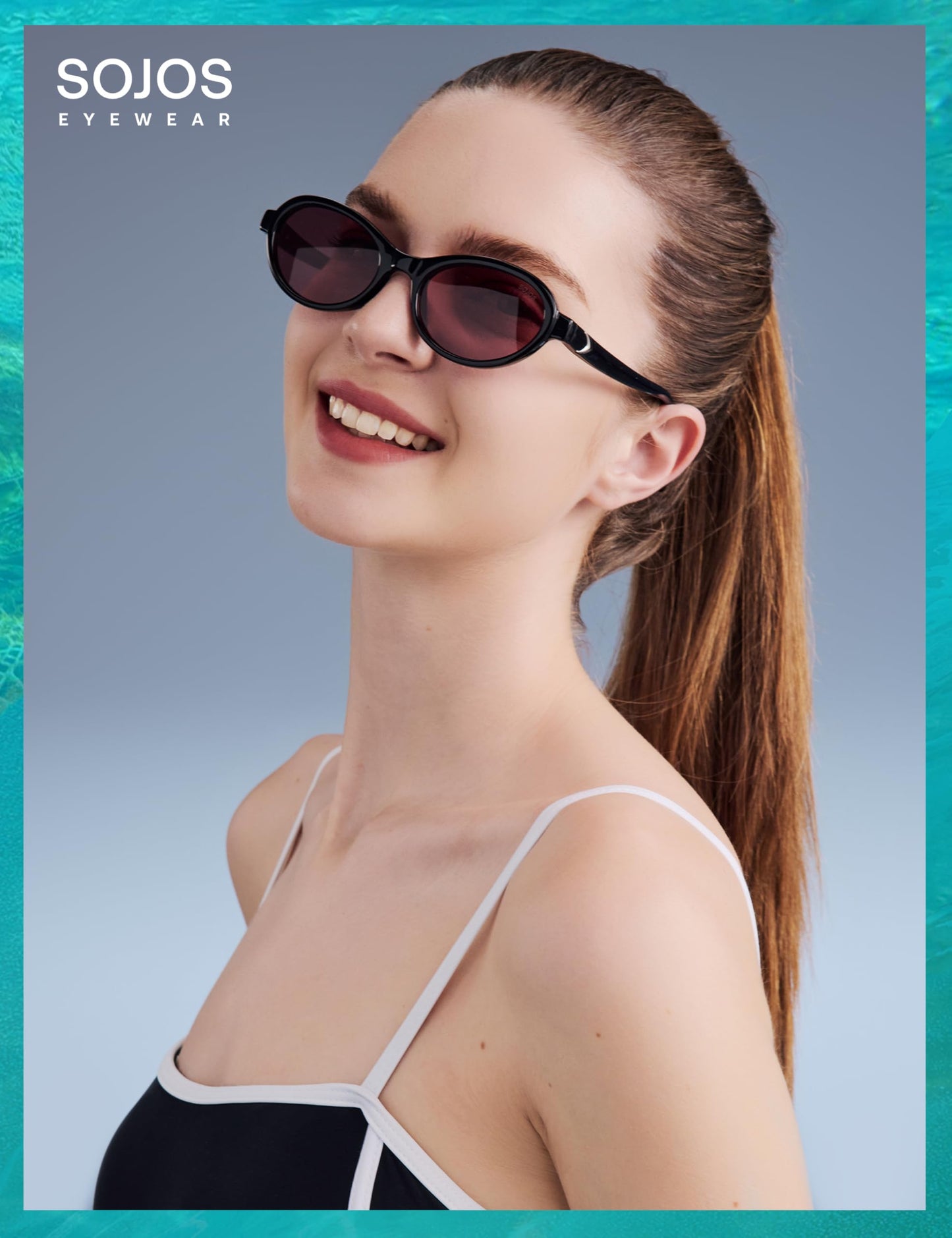 SOJOS Ocean Collection Polarized Retro Oval Small Sunglasses Womens Recycled Plastic Frame Eco-Friendly UV400, Echo, Black/Burgundy