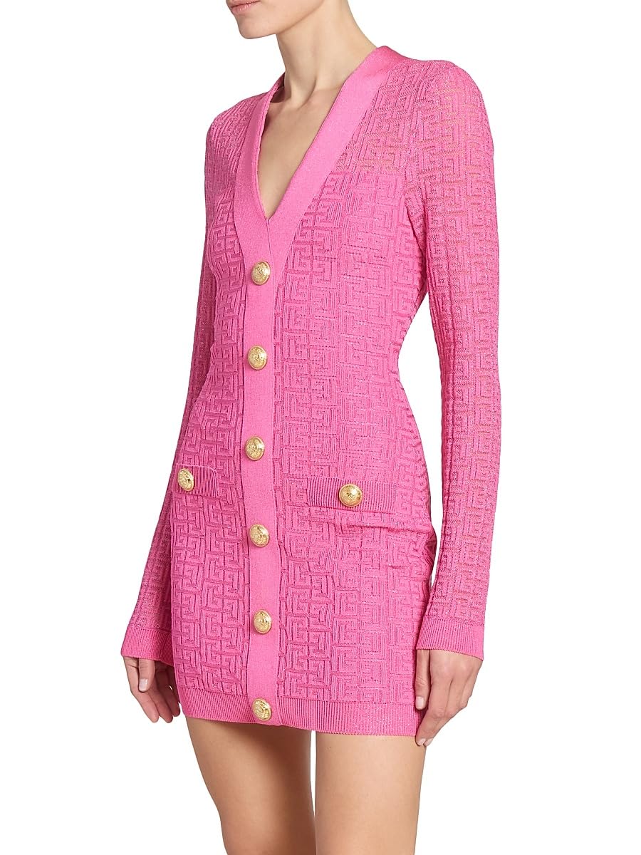 Balmain, Logo Knit Bodycon Minidress, 34 (2), Pink Silver