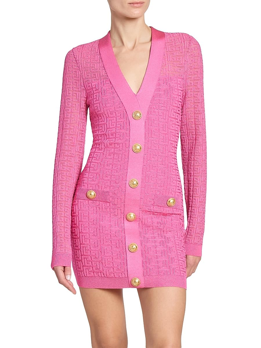 Balmain, Logo Knit Bodycon Minidress, 34 (2), Pink Silver