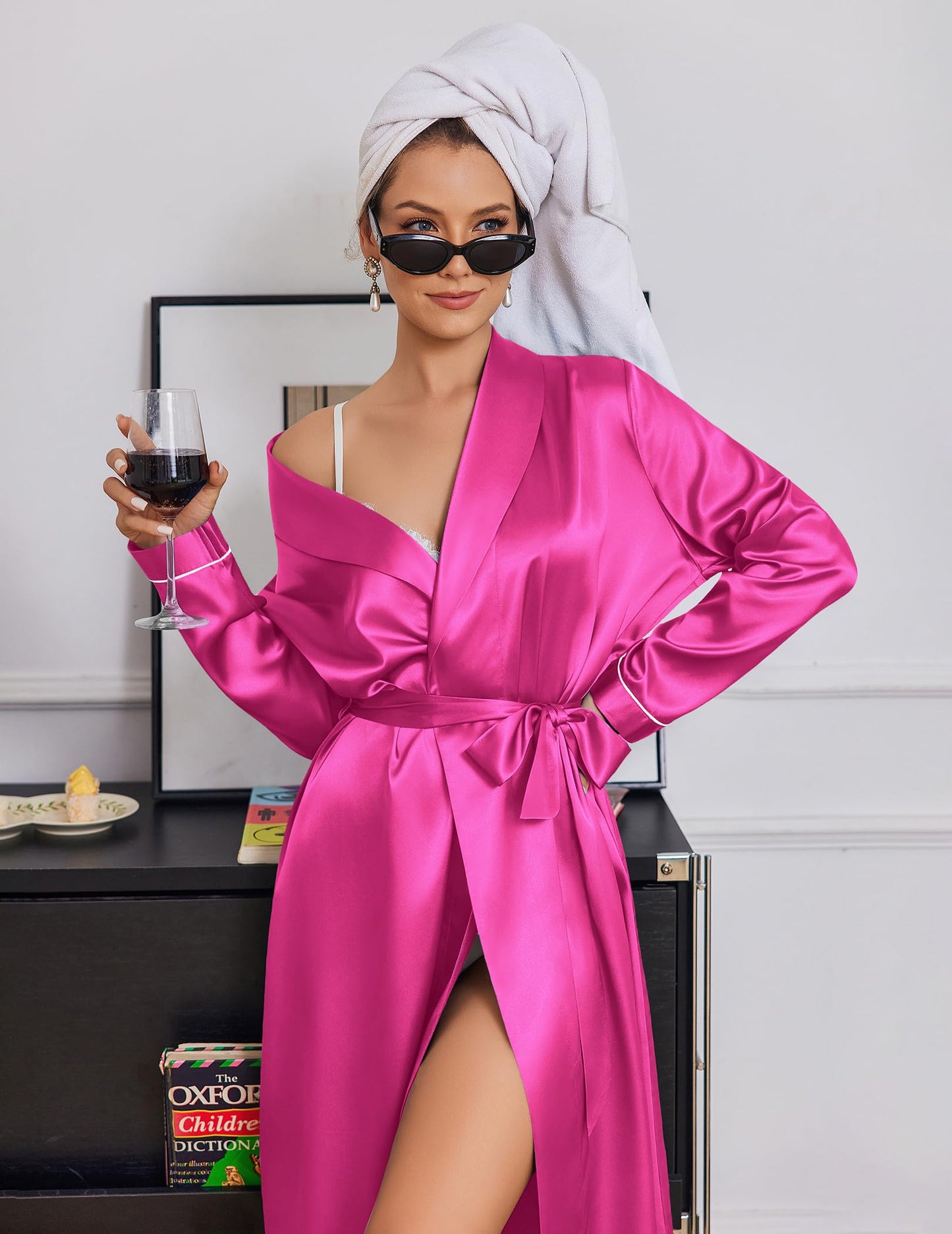 Ekouaer Silk Robes for Women Shawl Collar Satin Bathrobe Long Bride Wedding Party Robe Lightweight Sexy Sleepwear S-XXL