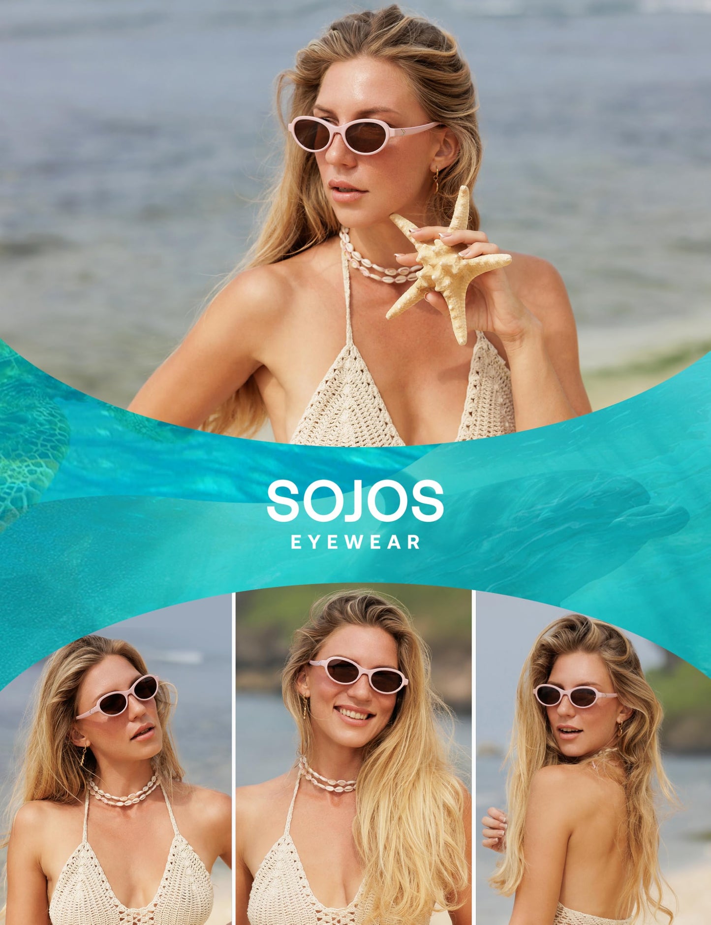 SOJOS Ocean Collection Polarized Retro Oval Small Sunglasses Womens Recycled Plastic Frame Eco-Friendly UV400, Echo, Black/Burgundy