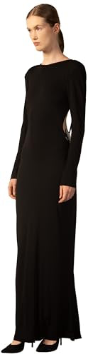 ADRIANA DEGREAS, Geometric Long-Sleeved Bare-Back Long Dress, S, Black