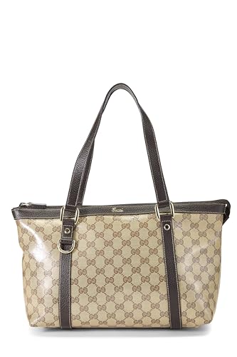 Gucci, Pre-Loved Orignal GG Crystal Canvas D-Ring Abbey Zip Tote, Brown
