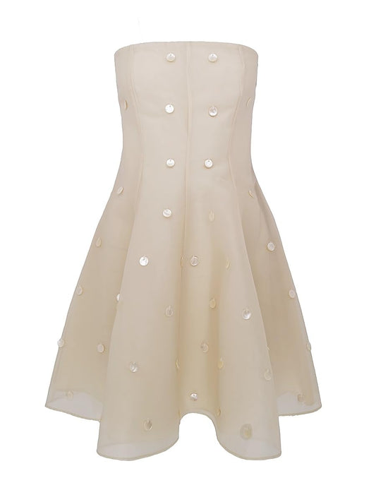 Azeeza, Sable Organza Fit & Flare Minidress, X-Small, Pearl