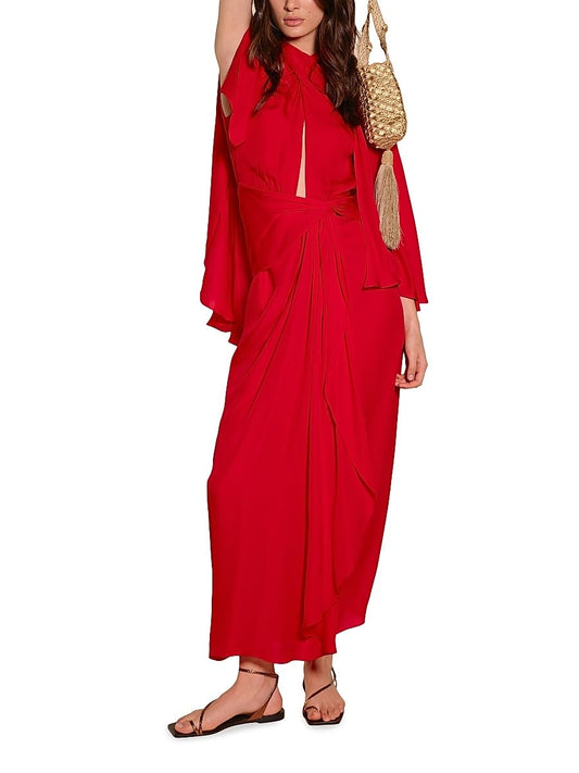 Johanna Ortiz, Micaela Cape Town Silk Capelet Maxi Dress, 0, Aztec Red