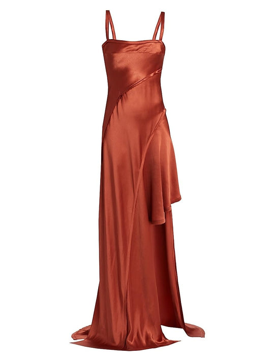 Jason Wu Collection, Crinkled Satin Bias Slip Gown, 4, Pink Ginger