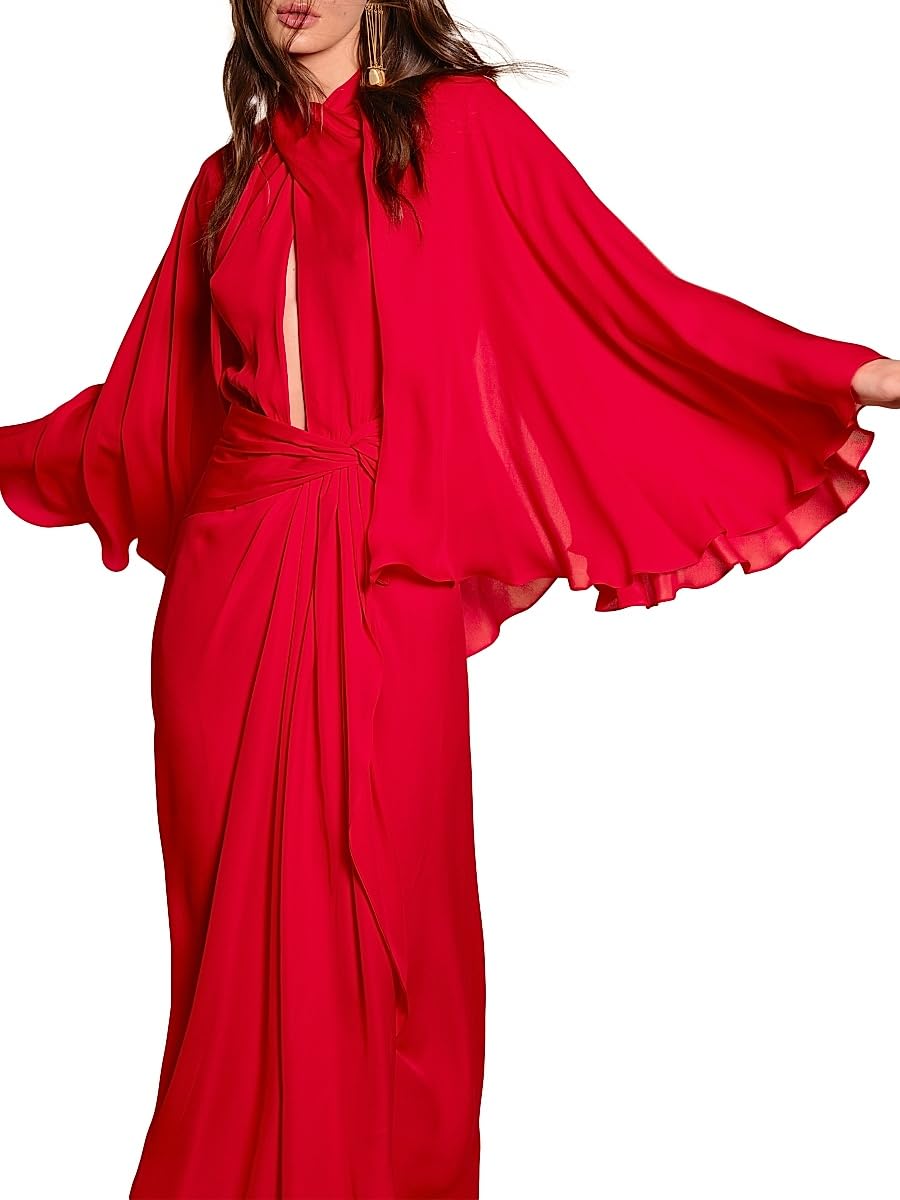 Johanna Ortiz, Micaela Cape Town Silk Capelet Maxi Dress, 0, Aztec Red
