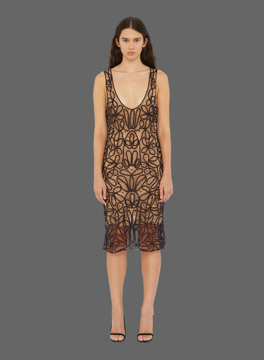 Christopher Esber, Meander Lace Tank Dress, 6, Espresso