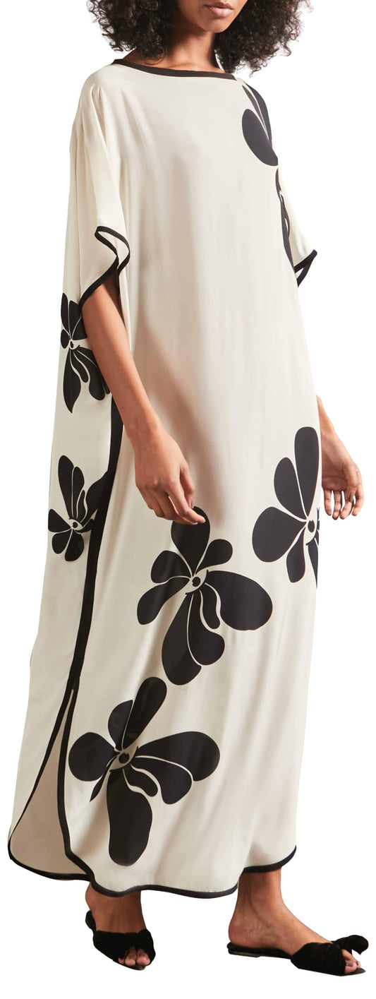 FLORAL LONG KAFTAN, One Size, OFF BLACK
