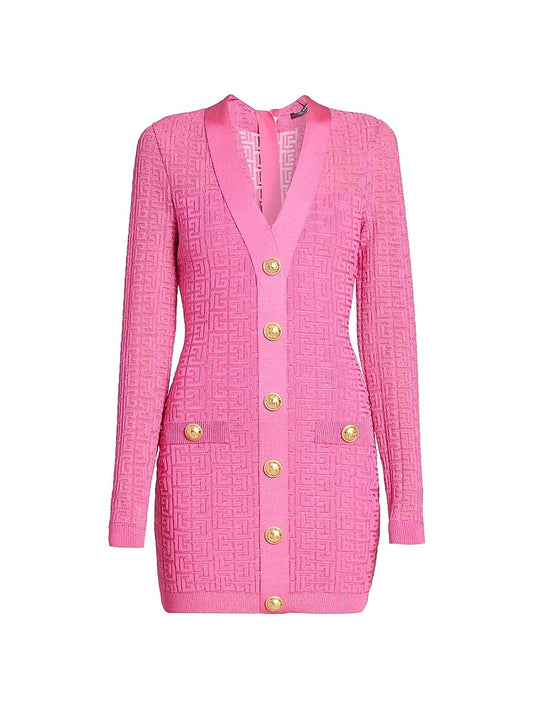Balmain, Logo Knit Bodycon Minidress, 34 (2), Pink Silver