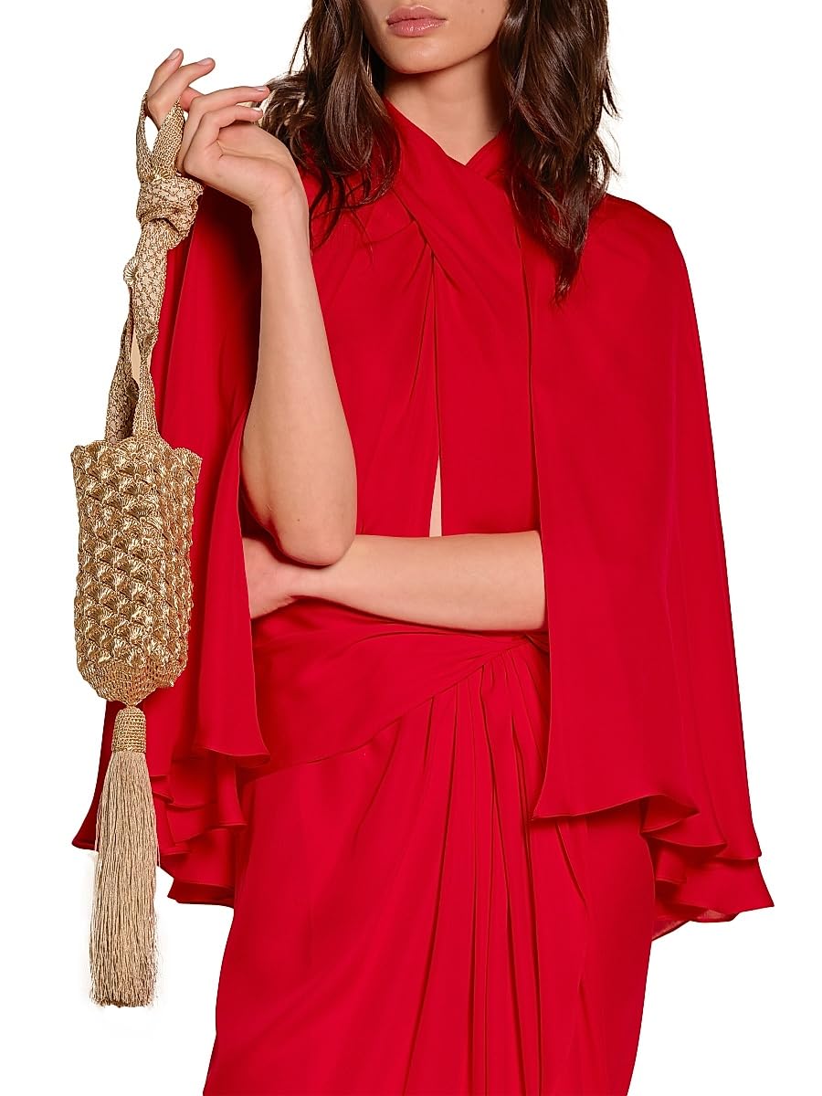 Johanna Ortiz, Micaela Cape Town Silk Capelet Maxi Dress, 0, Aztec Red