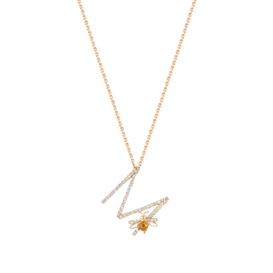 Bee Goddess, M Xs Letter Necklace, 14K Rose Gold, Peridot