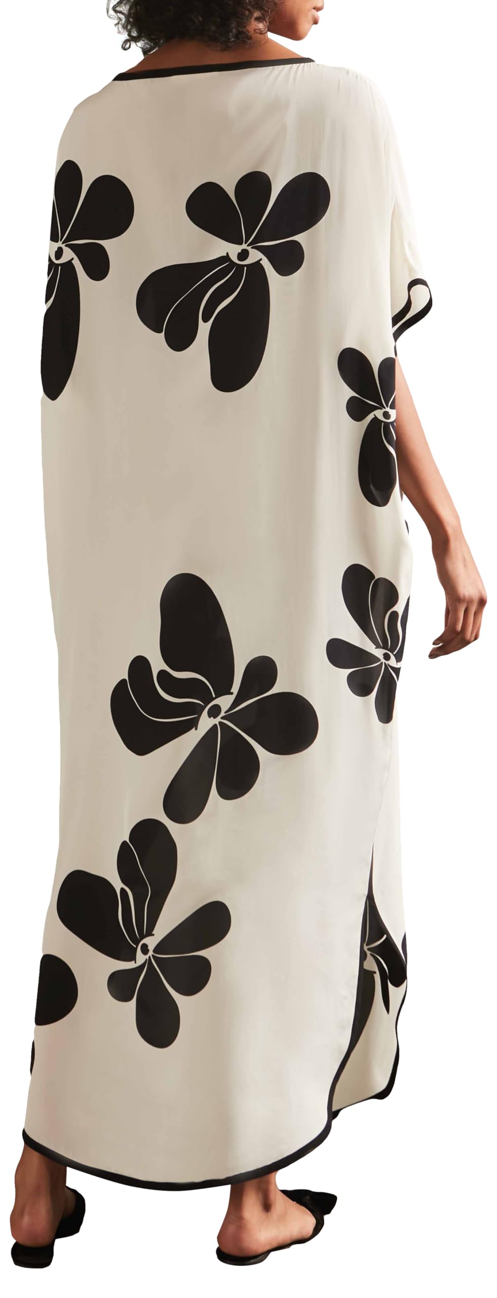 FLORAL LONG KAFTAN, One Size, OFF BLACK