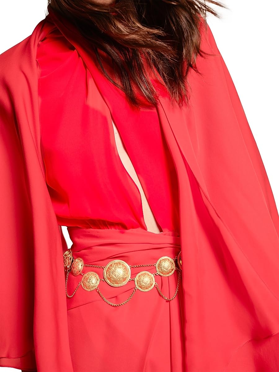 Johanna Ortiz, Micaela Cape Town Silk Capelet Maxi Dress, 0, Aztec Red