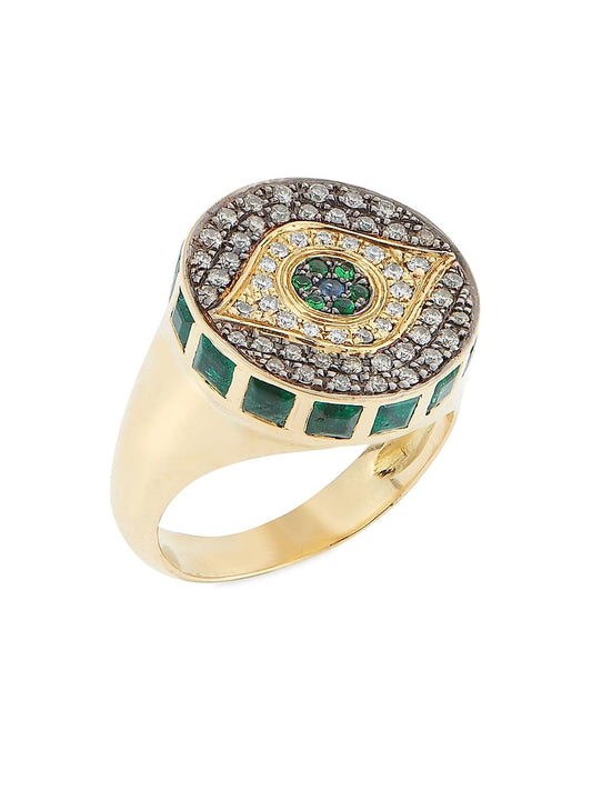 Ileana Makri, Dawn Candy Chevalier 18K Yellow Gold & Multi-Gemstone Eye Pinky Ring, 7
