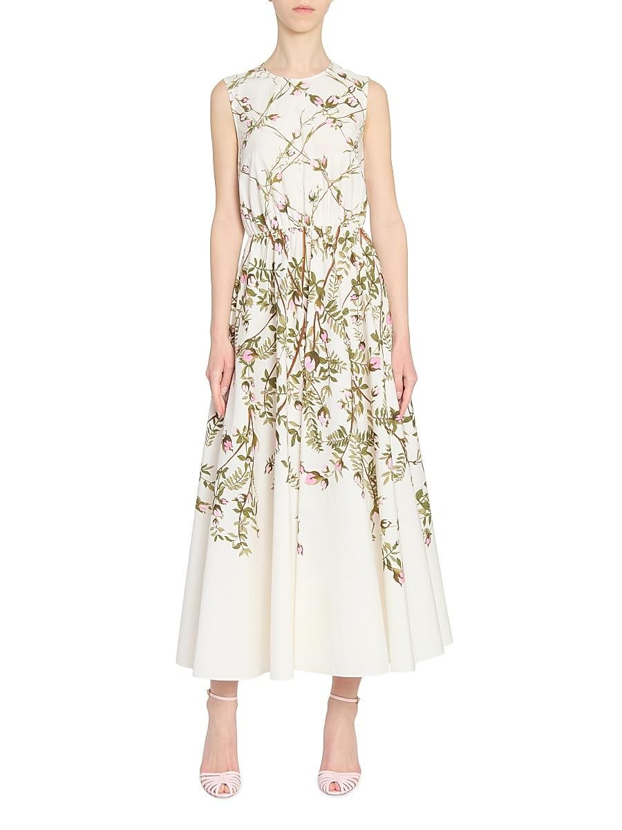 Giambattista Valli, Floral Cotton Poplin Midi-Dress, 46 (10), Rose Multi
