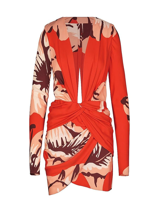 Johanna Ortiz, Micaela Gangaway Floral Jersey Minidress, 2, Red Light Pink Wine Ecru