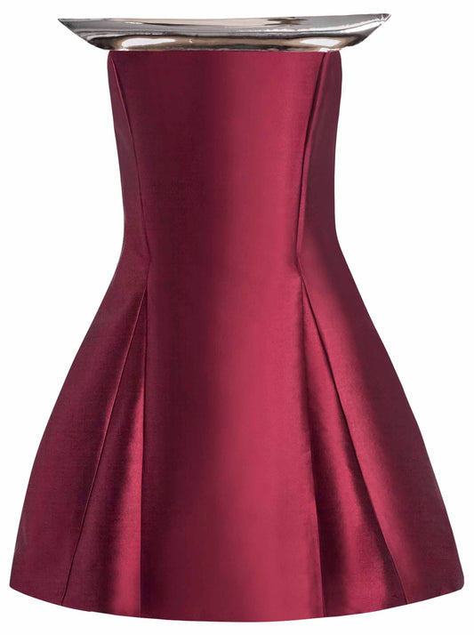 KATE BARTON, Two Tone Sculpted Mini Dress, 4, Burgundy/ Silver Chrome