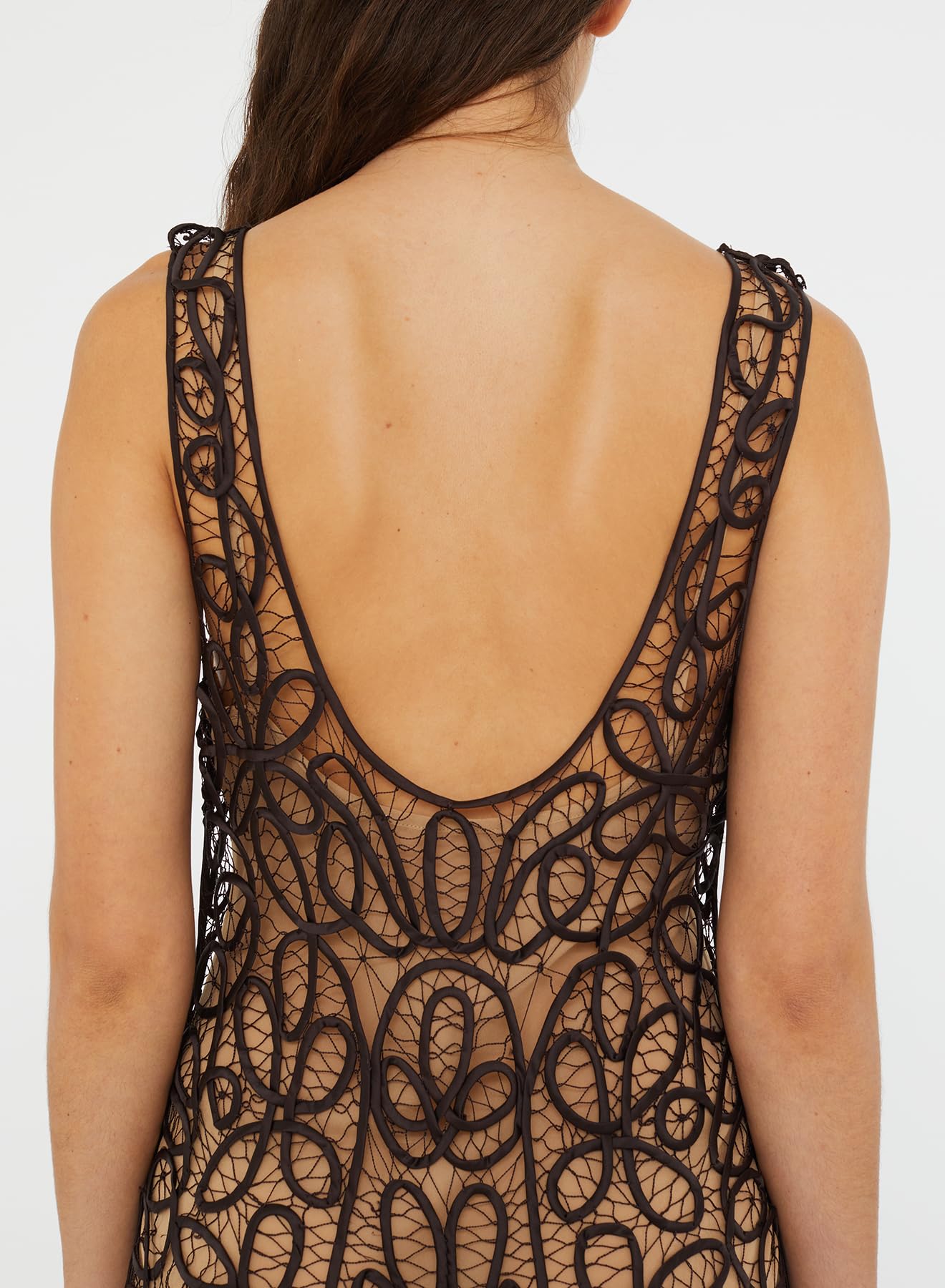 Christopher Esber, Meander Lace Tank Dress, 6, Espresso